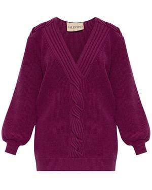 Valentino Garavani Woll-Strickjacke Mit Ausschnitt - Lila