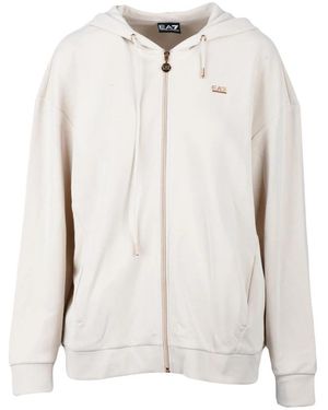 EA7 Hoodies & Sweatvesten ,Wit ,Polyester Slim Zip Sweatshirt