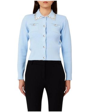 Liu Jo Overhemden ,Blauw ,Polyester Geborduurd Kraag Breiwerk