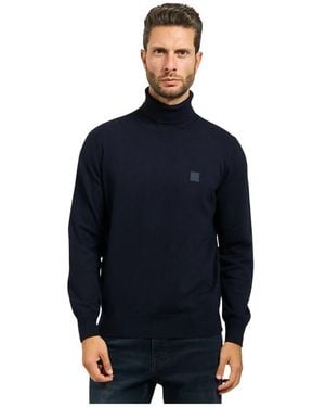 HUGO Blauer Kaschmirpullover Hoher Kragen