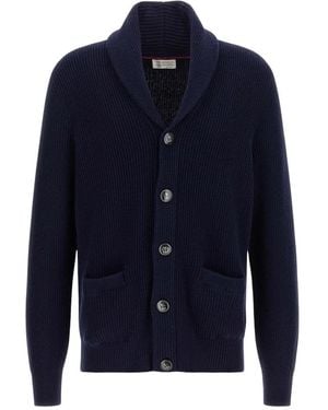 Brunello Cucinelli Truien & Vesten ,Blauw ,Katoen Sjaalkraagvest