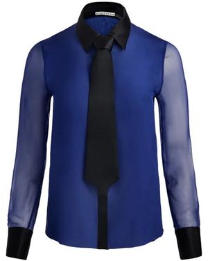 Alice + Olivia Schwarze Seidenbluse Mit Lavallière-Kragen - Blau