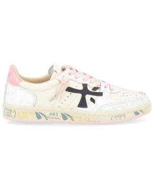Premiata Weiße Und Rosa Ledersneaker