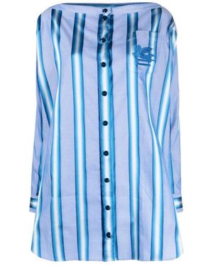 Etro Logo Embroidered Striped Button-Up Shirt - Blue