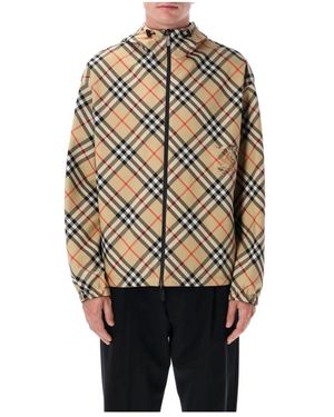 Burberry Jassen ,Polyester Omkeerbaar Jack Met Capuchon En Ruitjesmotief - Naturel