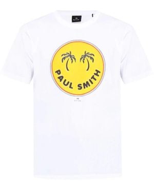 Paul Smith Weißes Logo-Print Rundhals T-Shirts - Gelb