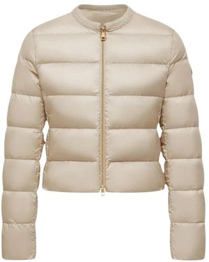 Moncler Mauvezin Kort Donsjack Met Wollen Afwerking - Naturel