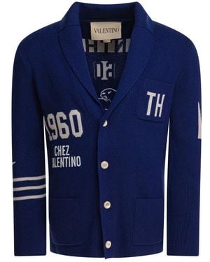 Valentino Blauer Strickwaren Shawl Kragen Pullover