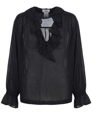 Ottod'Ame Overhemden ,Zwart ,Katoen Camicia Con Volant