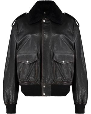 Saint Laurent Bomberjacke Mit Abnehmbarem Lammfellkragen - Schwarz