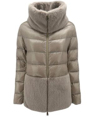 Herno Chaqueta Plumífero Marfil Pelo Sintético, Mujer, Talla - Gris