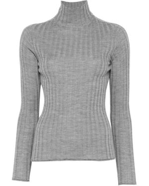 Peserico Geribbelde Top Met Rolkraag - Grijs