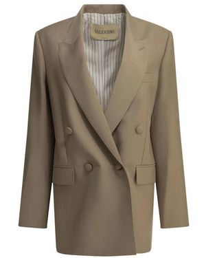 Valentino Jassen ,Wol Dubbele Rij Knopen Mohair Blazer - Groen