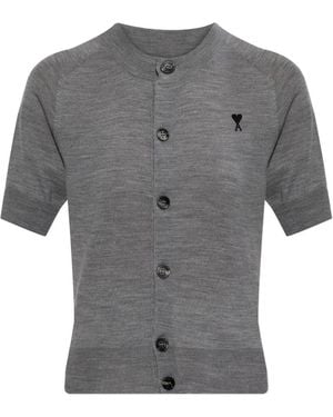 Ami Paris Wollen Cardigan Met Korte Mouwen - Grijs