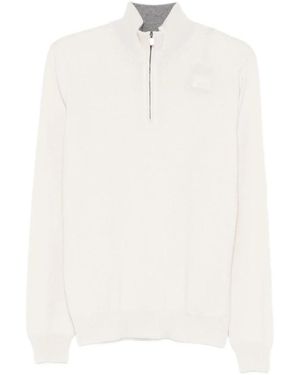 Corneliani Weißer Half-Zip Pullover Mit Rippbündchen