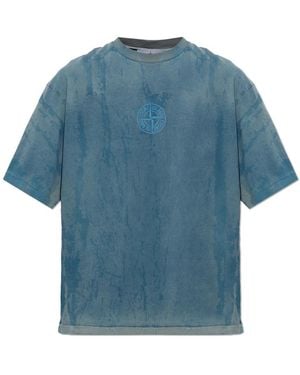 Stone Island Tops ,Blauw ,Katoen T-Shirt Met Opgedrukte Logo