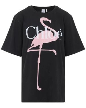 Chloé Flamingo Grafisch T-Shirt - Zwart