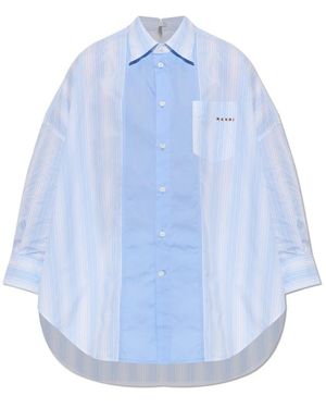 Marni Overhemden ,Blauw ,Katoen Asymmetrisch Gesneden Shirt