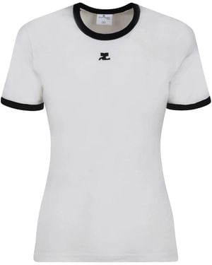 Courreges Tops ,Wit ,Katoen Signature Contrast T-Shirt