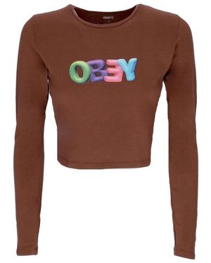 Obey Tops ,Bruin ,Katoen Bubble Cropped Longsleeve Tee