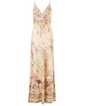 CAMILLA Kleedjes ,Veelkleurig ,V-Hals Maxi Slip Dress - Metallic