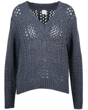 Eleventy Maglia Traforata A V - Blau