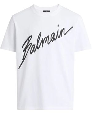 Balmain Tops ,Wit ,Katoen Gedrukt Handtekening T-Shirt