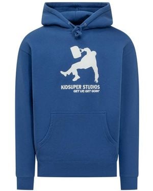 Kidsuper Hoodies & Sweatvesten ,Blauw ,Katoen Blauwe Katoenmix Hoodie