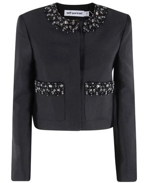 Self-Portrait Taftbesatz-Jacke - Schwarz