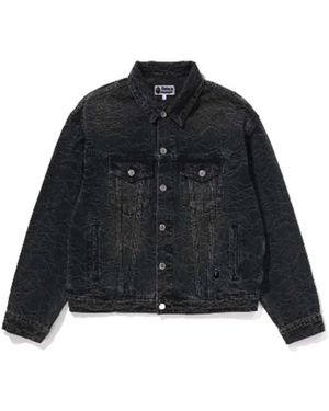 A Bathing Ape Jassen ,Zwart ,Denim Line Camo Jacquard 13Oz Denim Jacket