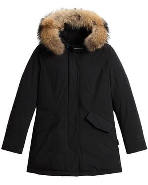 Woolrich Parka De Tela Técnica Negra Con Piel, Mujer, Talla - Negro