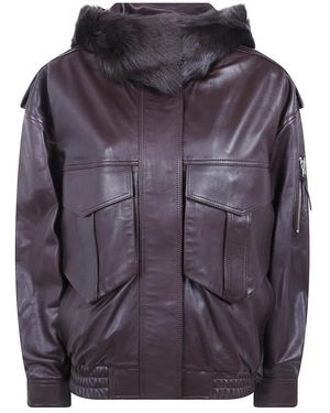 Frankie Shop Napa Leren Jas Met Capuchon - Grijs