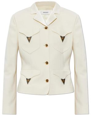 Versace Jassen ,Wol Blazer Met Applicaties - Naturel