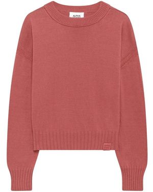 Alpha Studio Rundhals-Baumwollpullover Mit Seitenschlitzen - Rot