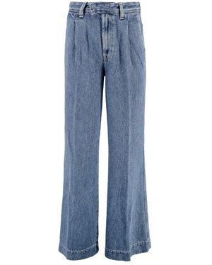 7 For All Mankind Vaqueros De Pierna Ancha En Denim Con Detalles Plisados, Mujer, Talla - Azul