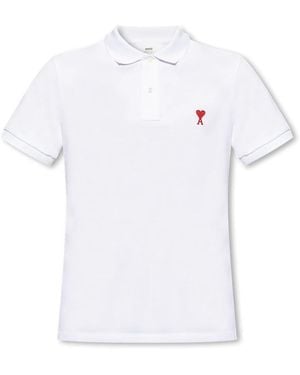 Ami Paris De Coeur Organic Cotton Polo Shirt - White