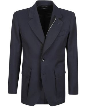 Tom Ford Jassen ,Blauw ,Katoen High Density Twill Sartorial Zip Blazer