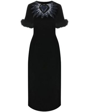 Fendi Fur Trim Velvet Midi Dress - Black