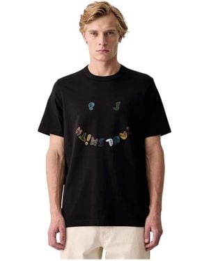Paul Smith Tops ,Zwart ,Katoen T-Shirt Met Ronde Hals