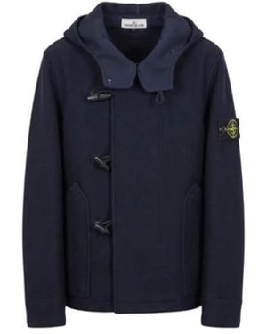 Stone Island Dubbele Rij Wol En Kasjmier Jas - Blauw