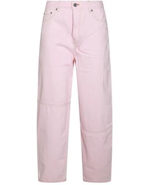 Ganni Jeans in denim rosa con chiusura frontale