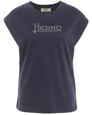 Herno Tops ,Blauw ,T-Shirt Met Strass-Steentjes
