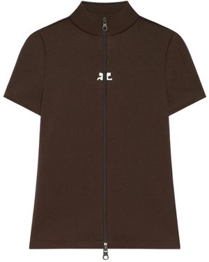 Courreges Bruin Chocolade Rits Hoge Kraag Top