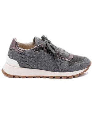 Brunello Cucinelli Grijze Platte Schoenen Met Vetersluiting - Grijs