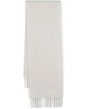 Isabel Marant Accessoires ,Grijs ,Wol Alpaca Wol Logo Sjaal - Wit