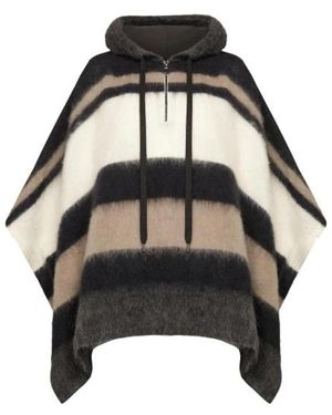 Brunello Cucinelli Zomerse Gestreepte Poncho Met Rits - Zwart