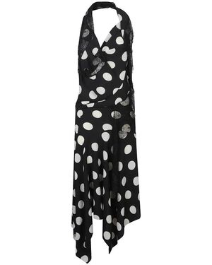 Junya Watanabe Kanten Polka Dot Midi Jurk Met Details - Zwart