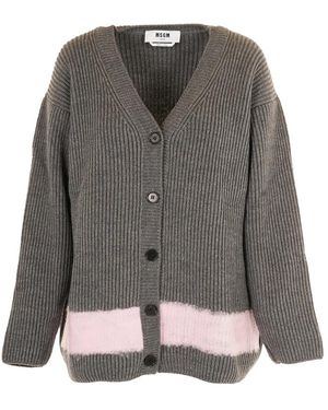 MSGM Truien & Vesten ,Grijs ,Grijze Cardigan Sweater Met Band Detail