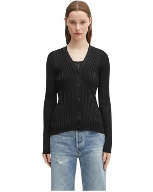 Anine Bing Matheo Ribbed V-Neck Cardigan - Zwart
