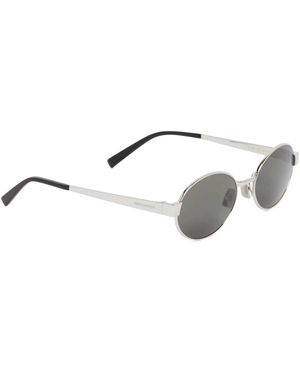 Saint Laurent Accessoires ,Grijs ,Zonnebril Met Gegraveerde Pootjes - Metallic